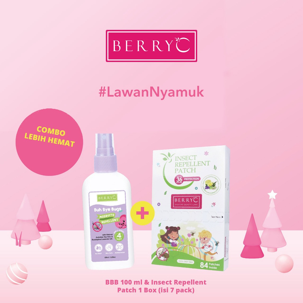 BerryC Bundle Pack Buh Bye Bugs Spray 30/100ml + Insect Repellent Patch Stiker Anti Nyamuk 12/84pc Pengusir Nyamuk Gigitan Serangga Anak Bayi Dewasa Ampuh Aman Organik Natural Impor Malaysia Kemenkes Kuat Awet Lucu Travel Mini Pocket Semprotan Semprot COD