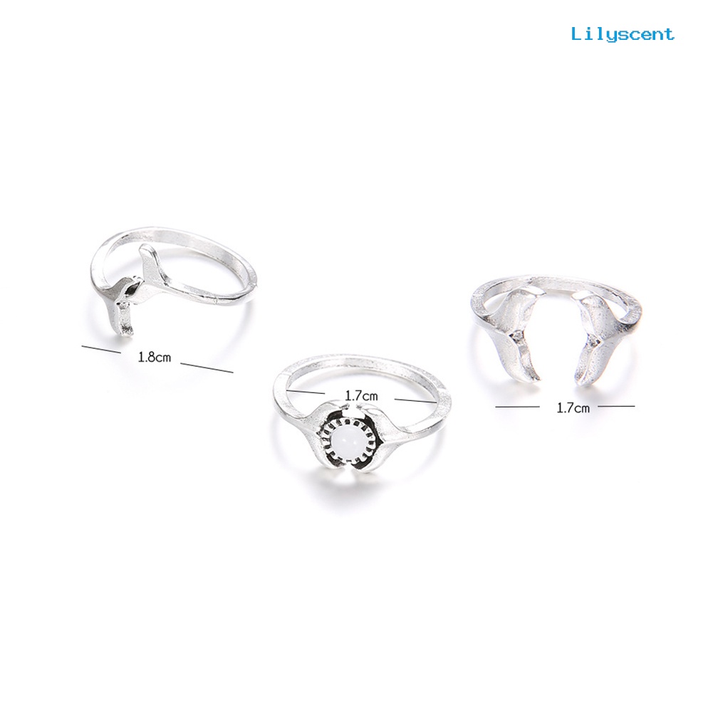 [LS] 3pcs/set Wanita Fashion Ikan Paus Ekor Imitasi Batu Permata Midi Knuckle Jari Cincin Perhiasan