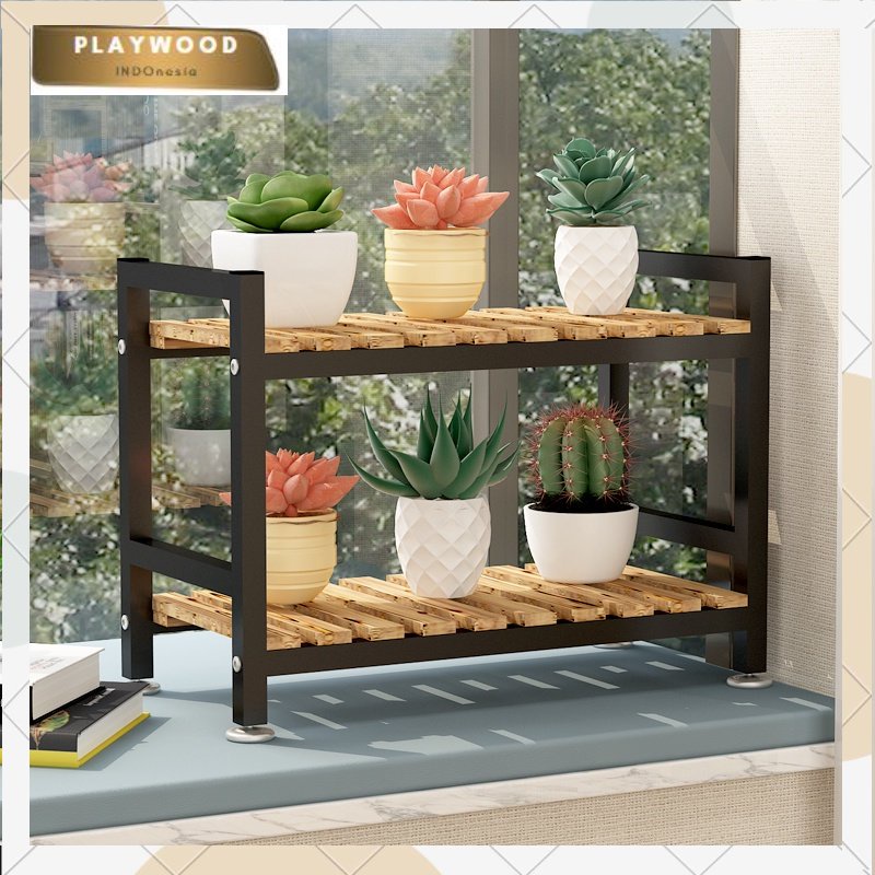 PROMO Wooden Shelf 2 Susun / Rak Kayu Besi IMPOR / Rak Serbaguna / Rak Samping