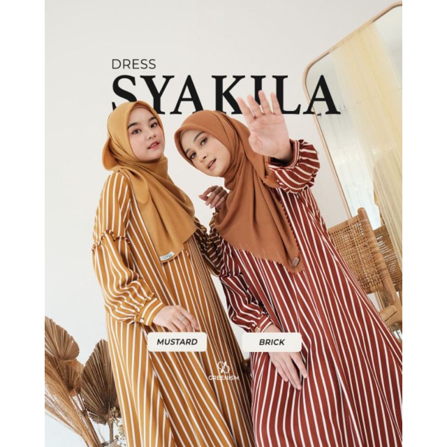 Syakila Dress By Greenism, Gamis bahan syakila, gamil salur premium, gamis busui friendly
