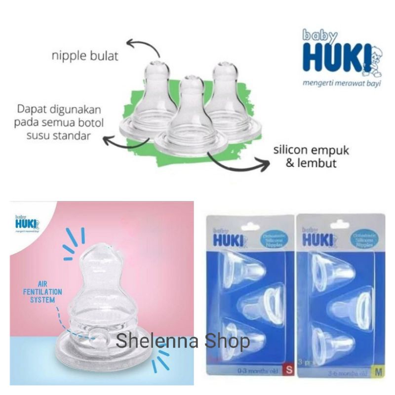 HUKI DOT REGULER / ORTHODONTIC SILICONE NIPPLE size S M L DOT BULAT / GEPENG