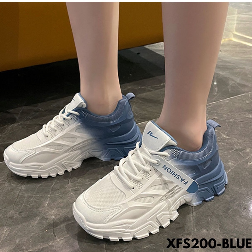 SEPATU SNEAKERS WANITA SOLE TINGGI GRADASI WARNA CAKEP POPULAR BAHAN RUBBER COMBI MESH IMPORT FS200