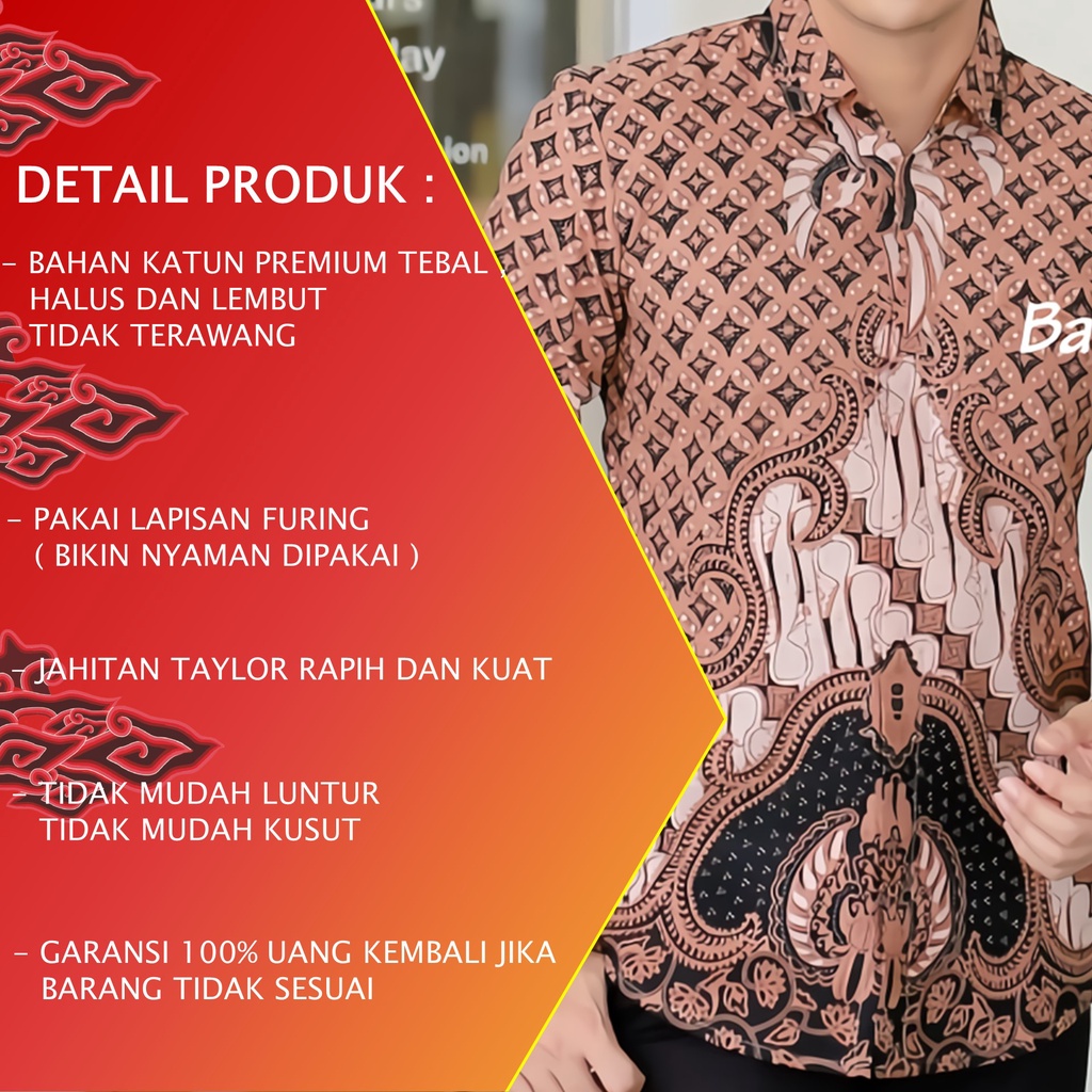 Batik Pria Cowok Lengan Panjang Slimfit Atasan Batik Premium Pria Cowo Batik Pekalongan Kekinian Original Modern Seragam Kantor Jumbo SBA 07