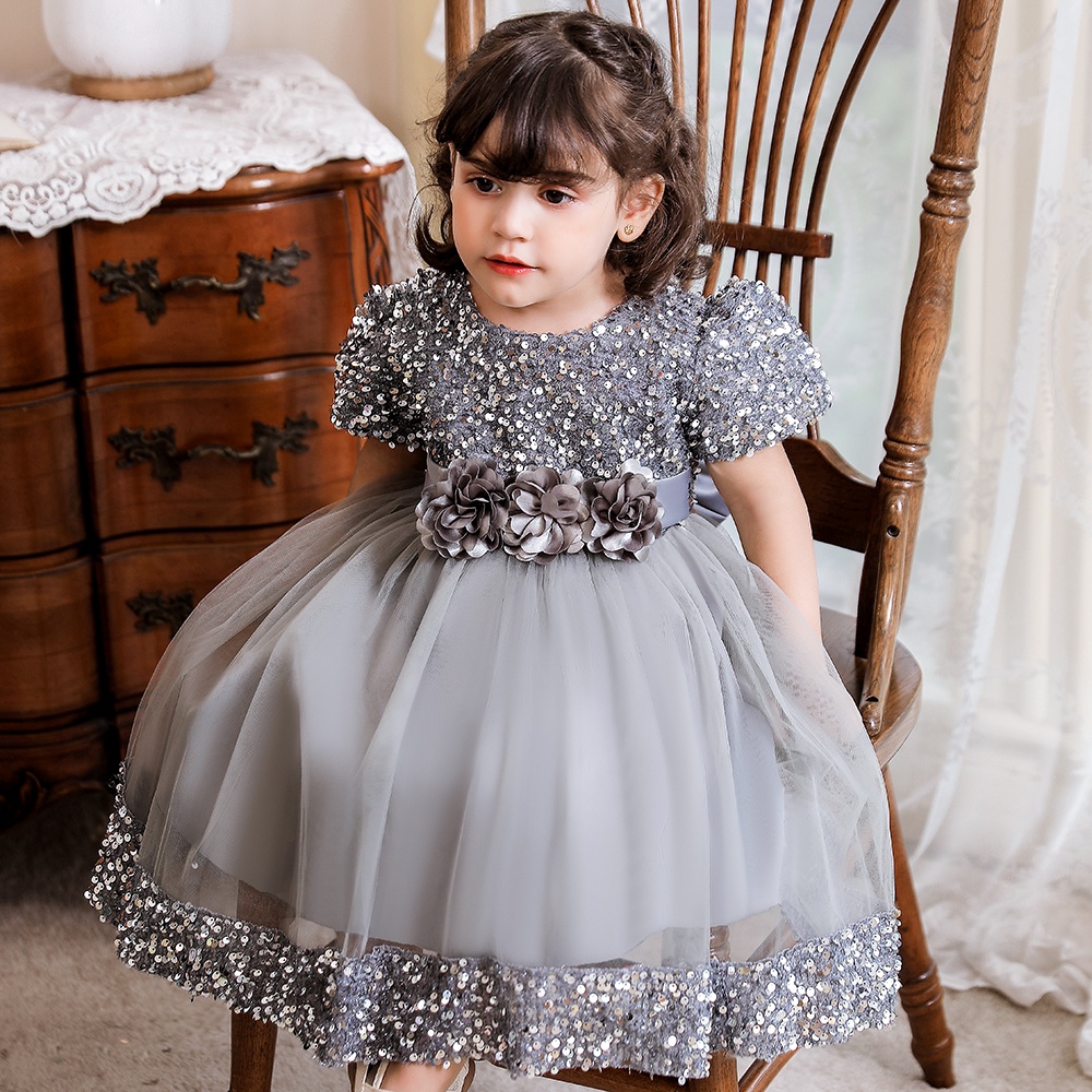 [Brandedbaby] 6M-8T DRESS PESTA ANAK PEREMPUAN / PARTY DRESS ANAK PEREMPUAN LENGAN PENDEK / DRESS PESTA BABY SEQUIN MEWAH