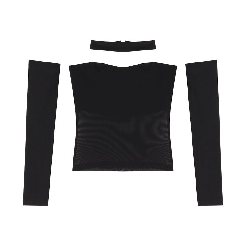 ❐❐◙Suhao mesh tube top rompi kecil wanita musim panas lengan anti-cahaya hitam hot girl sexy outer wear inner bottoming shirt top