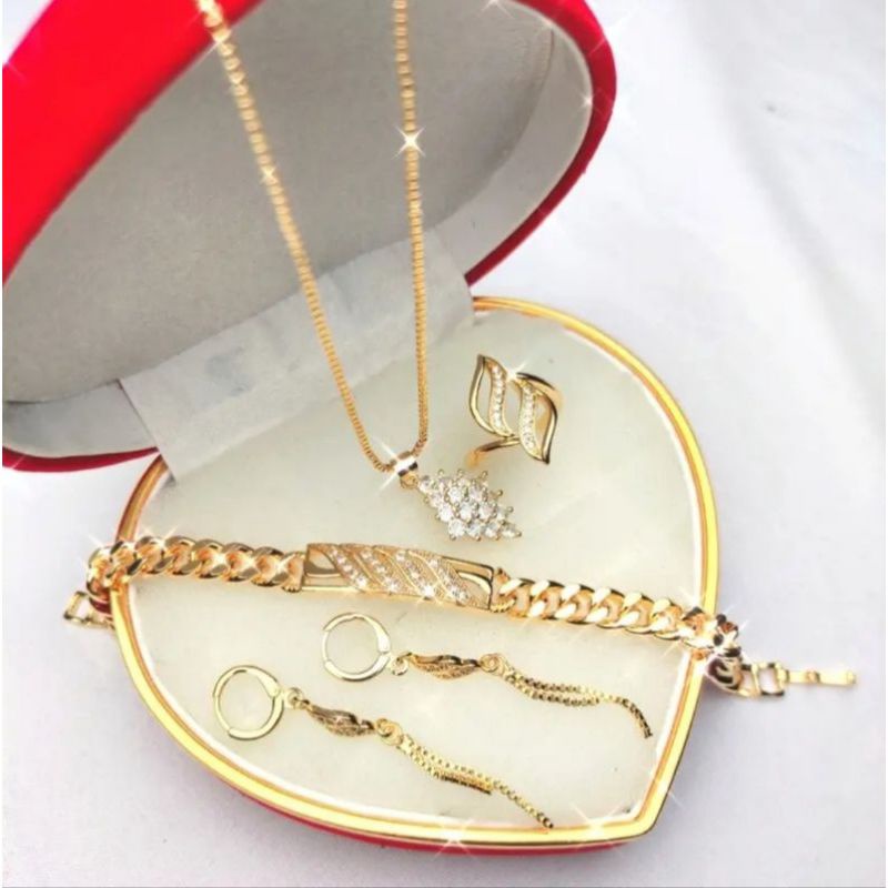 1 set perhiasan wanita dewasa model terkini titanium gold anti karat termurah dan terlaris
