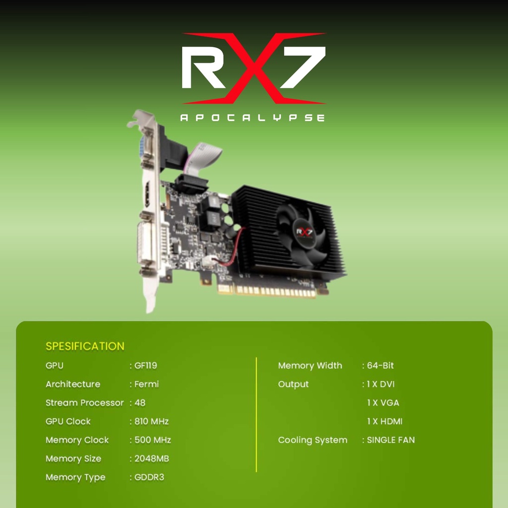 VGA RX7 GT 610 LP 2GB DDR3 64 BIT REAL CAPACITY RESMI