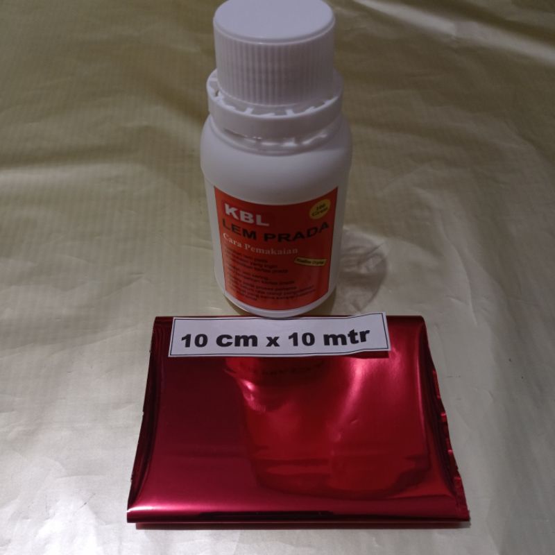 

foil prada merah kwalitas 1 10 cm x 10 mtr + Lem glue adhesive 100 gram paket