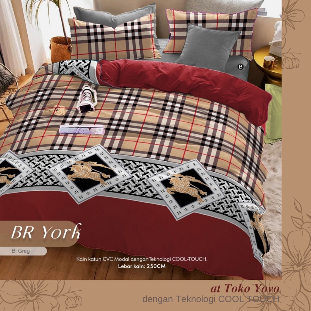 Sprei Katun Halus Pria BR York Mewah Kotak Merah Red Maroon Seprei