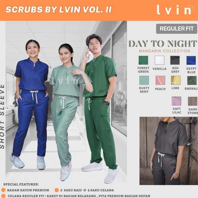 Lvin Mandarin Collar Baju OKA Reguler Fit/ Baju Jaga / Set Baju Dokter