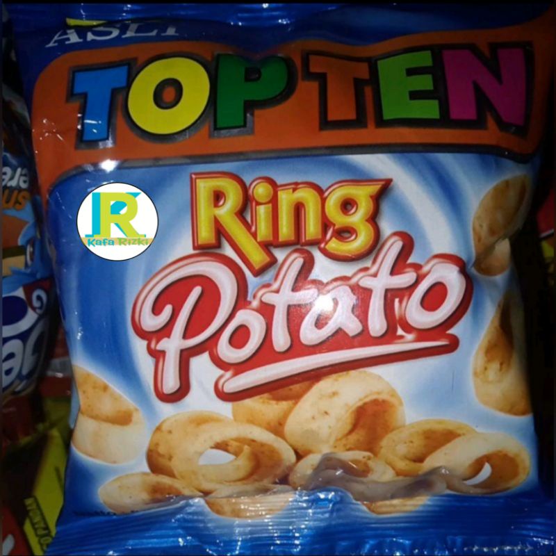 

TOP TEN RING POTATO, SNACK JADUL GURIH, KEMASAN 1 RENCENG ISI 10 PCS X 8 GR