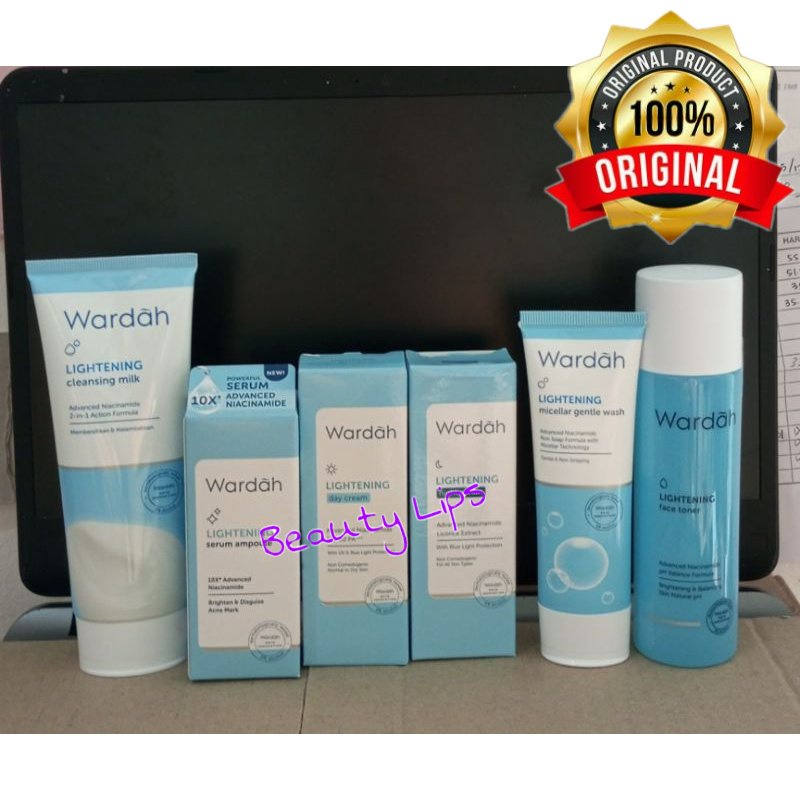 Wardah Lightening 6 Paket Lengkap | Paket Skincare Wardah Lightening Clanser/Toner/Day Night Cream/ 