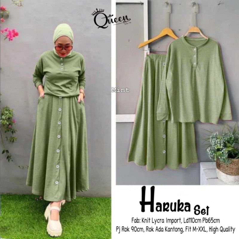 Haruka Set Wanita Dewasa Terbaru Setelan Rok Knit Import Wanita LD Jumbo 110 Cm Setelan Wanita Murah