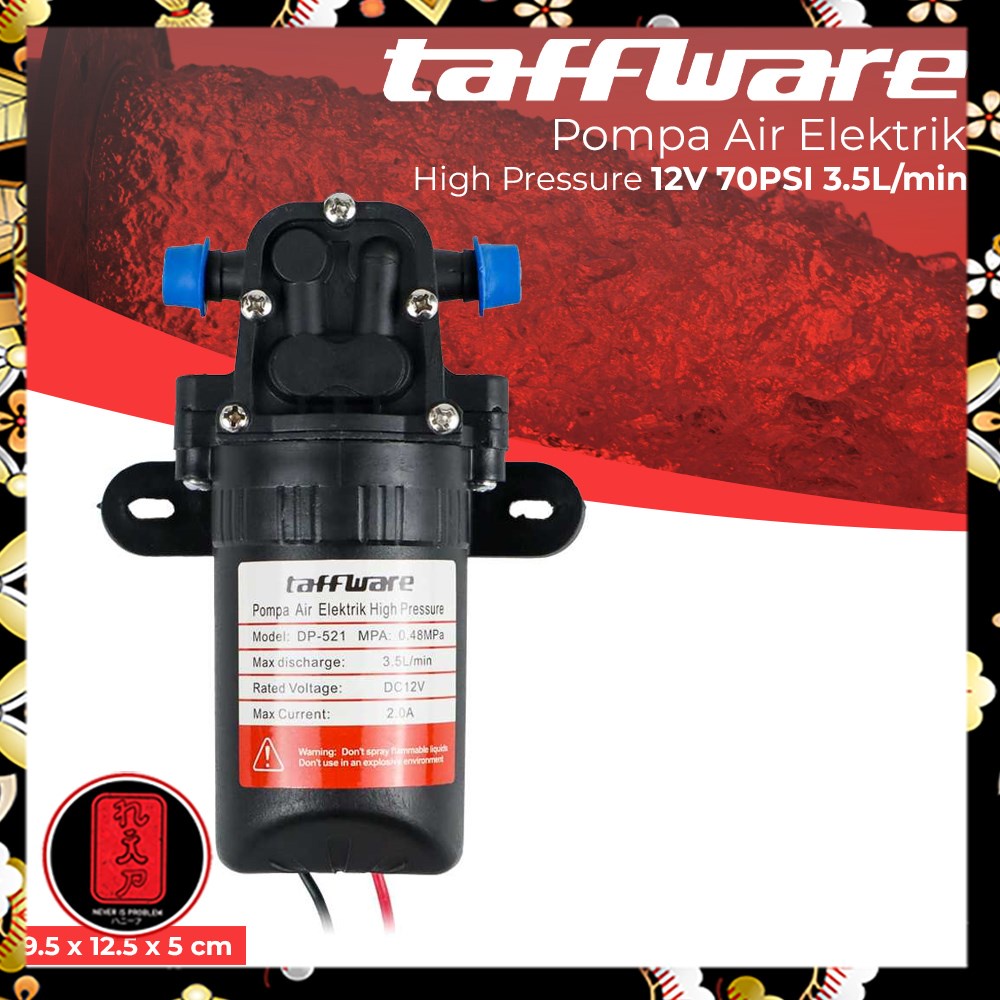 Taffware Pompa Air Elektrik High Pressure 12V 70PSI 3.5L/min - DP-521 - Black/ pompa air mini / pompa air dc