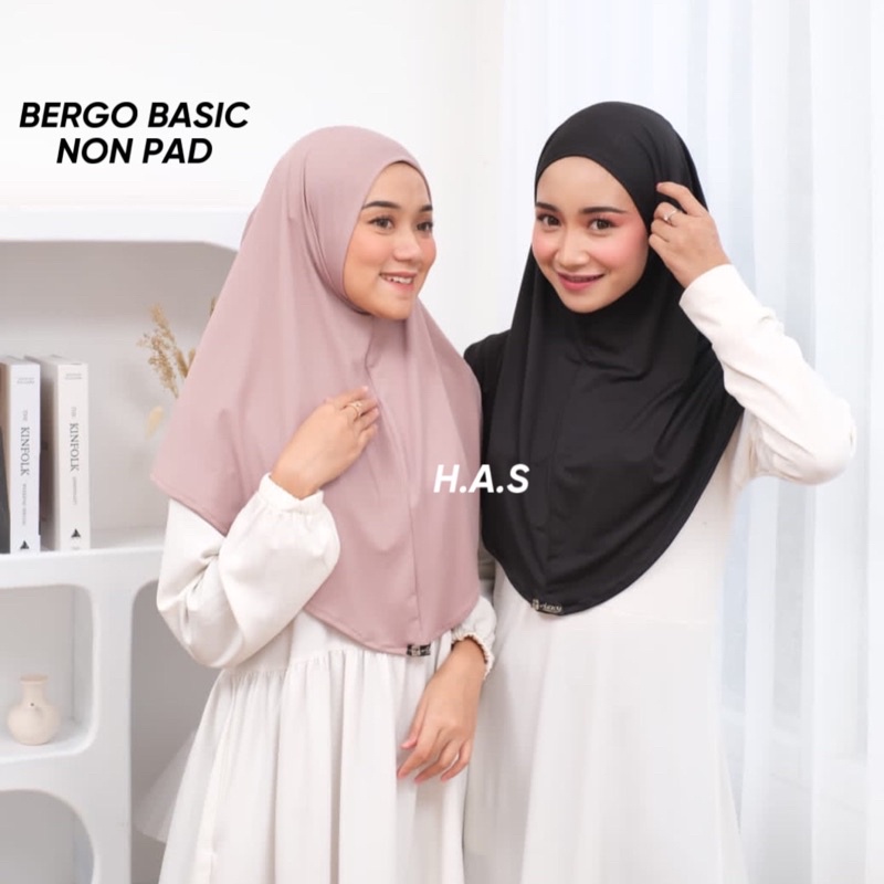 non pad Bergo BASIC non pat tanpa pet hijab olahraga jilbab sport menutup dada jersey super premium adem siria