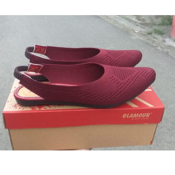 Stok Terbatas flat shoes rajut glamour model tali belakang( motif rajut acak)