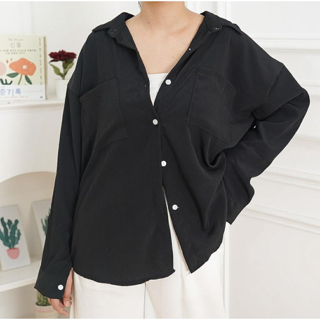 BEFAST - ZFS OOTD KEMEJA NIA /  LYLA CRINCLE SHIRT / Hem Kerja Terlaris / Kemeja Oversize Termurah / Hem Polos Formal / Pakaian Casual Wanita / Kemeja Lengan Panjang Terlaris / Fashion Style Korean Wanita