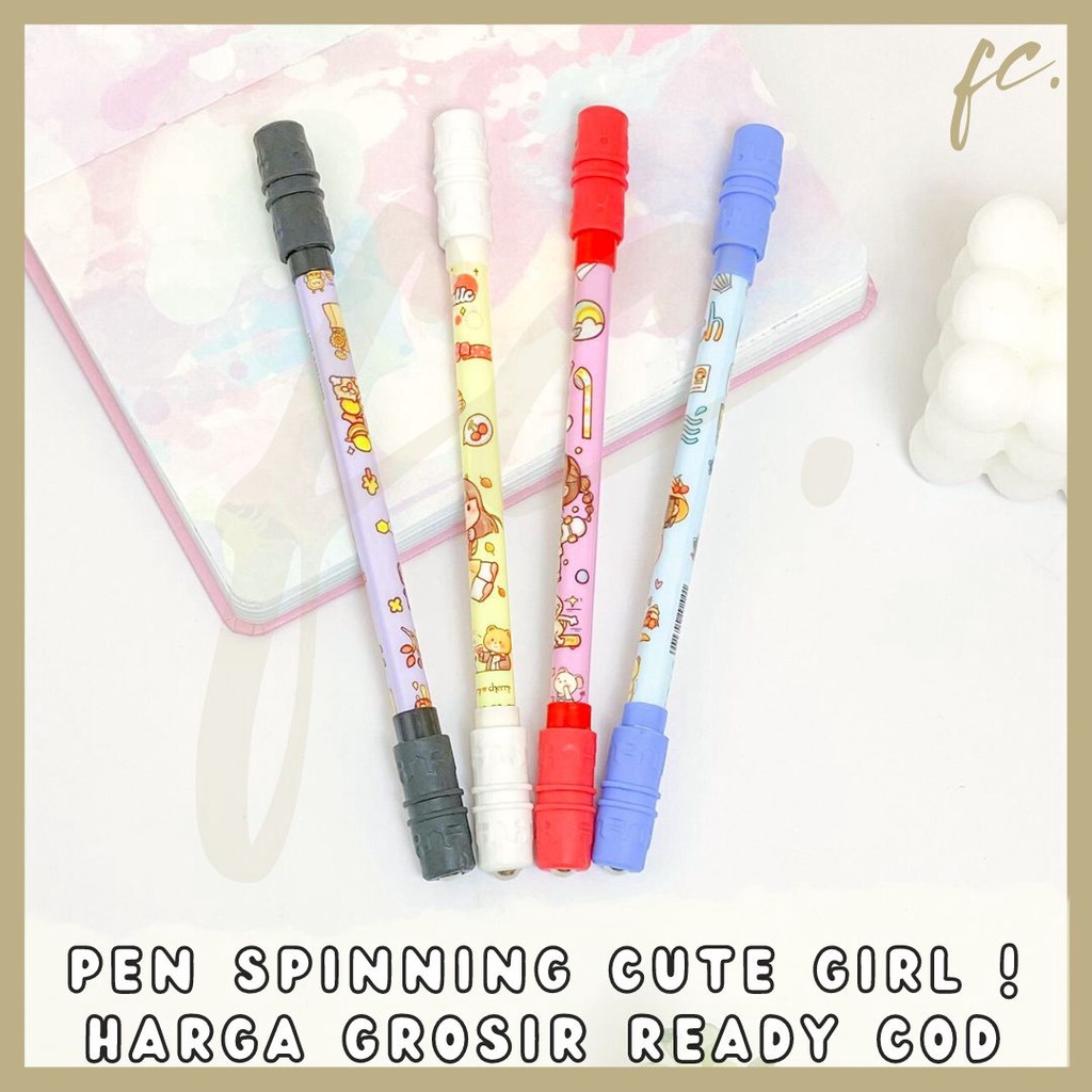 

GROSIR 4 / 8 / 12 pcs / 1 Lusin Pen / Pulpen Gel Putar Magnet Spinning Sweet Cute Girl Teddy Bear Cewe Lucu Pink Pastel Anti Stress Rotating Koleksi Import Alat Tulis Anak Tinta Hitam Grosir Ready COD