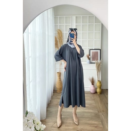 (KJI) LONG TUNIK AFRINA DRESS ATASAN WANITA CRINCLE AIRFLOW