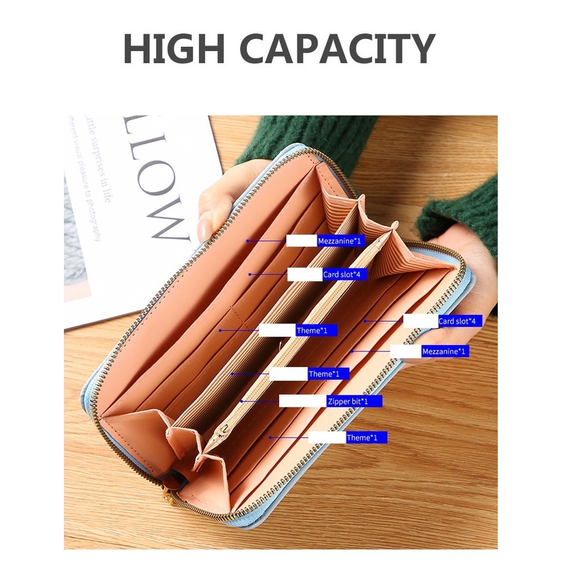 Dompet Panjang Wanita Zipper Fashion Korea Simple Dompet Clutch Cewek 1 Resleting PU Multifungsi Azgalery D81