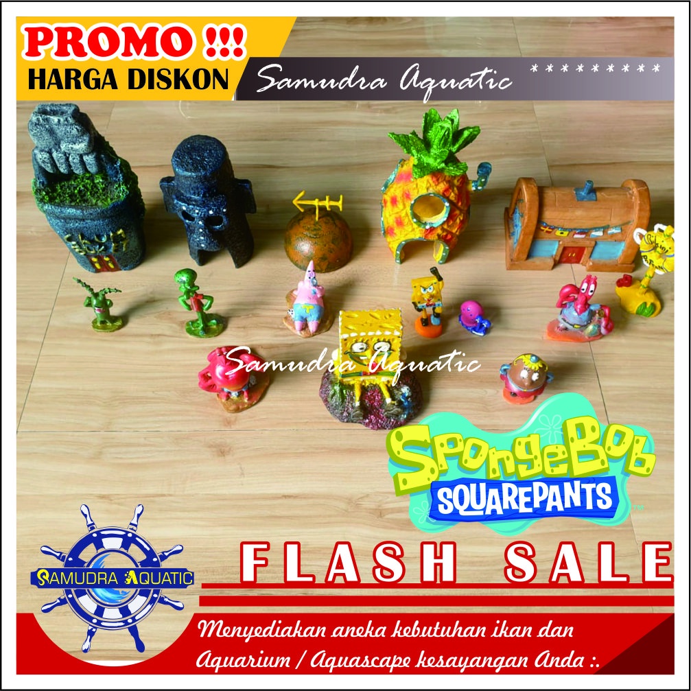 Hiasan SPONGEBOB Aquarium, Spongebob Aquarium, Mainan Spongebob Bikini Botton, Hiasan Fiber (GRATIS BUBLE WRAP)