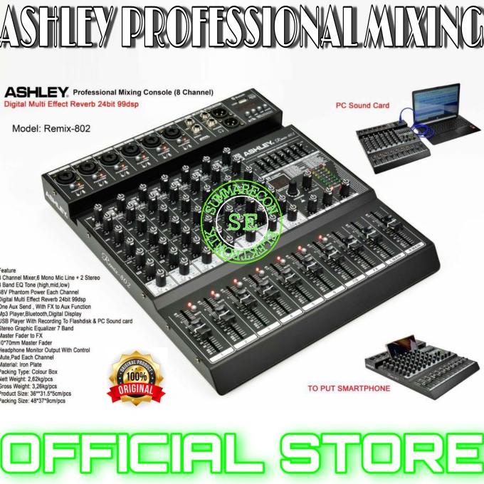 Mixer Audio Ashley 8 Channel Original Ashley Remix 802 Bluetooth Usb