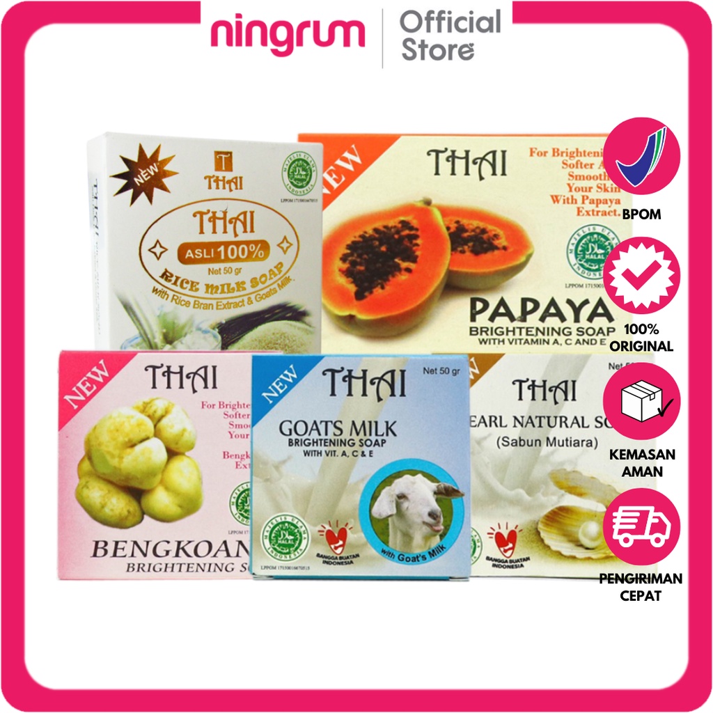 Ningrum - THAI Sabun Wajah 50gr Bar Soap | Goats Milk/Rice Milk/Papaya/Bengkoang/Mutiara | Sabun Pemutih Muka Original BPOM - 6705