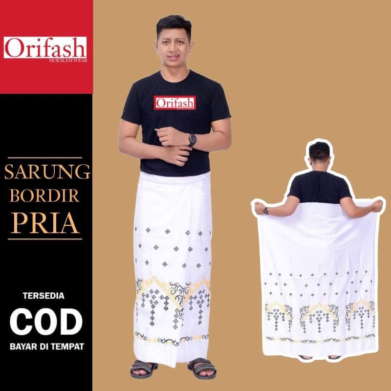 ORIFASH- SARUNG BATIK BORDIR POLOS BAWAHAN MUSLIM PRIA DEWASA BAHAN KATUN HALUS TEBAL