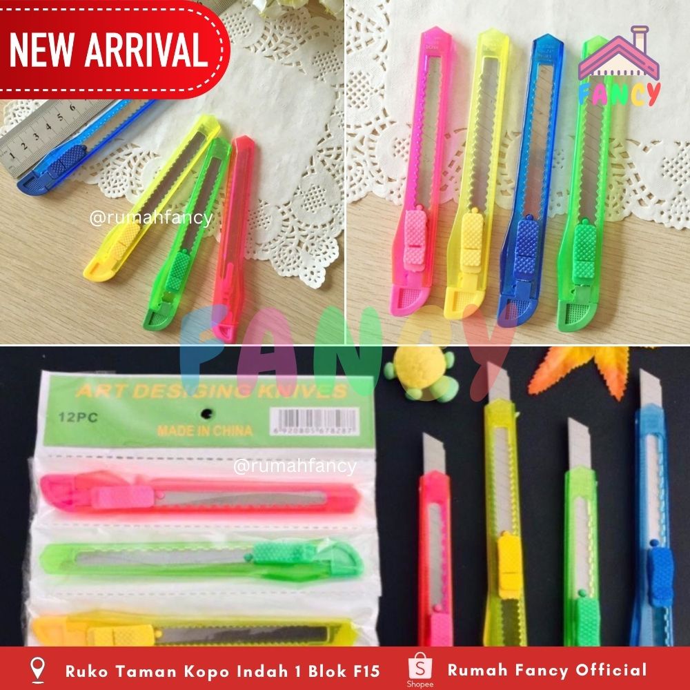 

[1RTG / 12PCS] Cutter Transparan KECIL atau BESAR warna-warni Transparant 1 Renteng isi 12 Pcs / Cutter Transparan Kecil / Pemotong Kertas / Cutting Blade