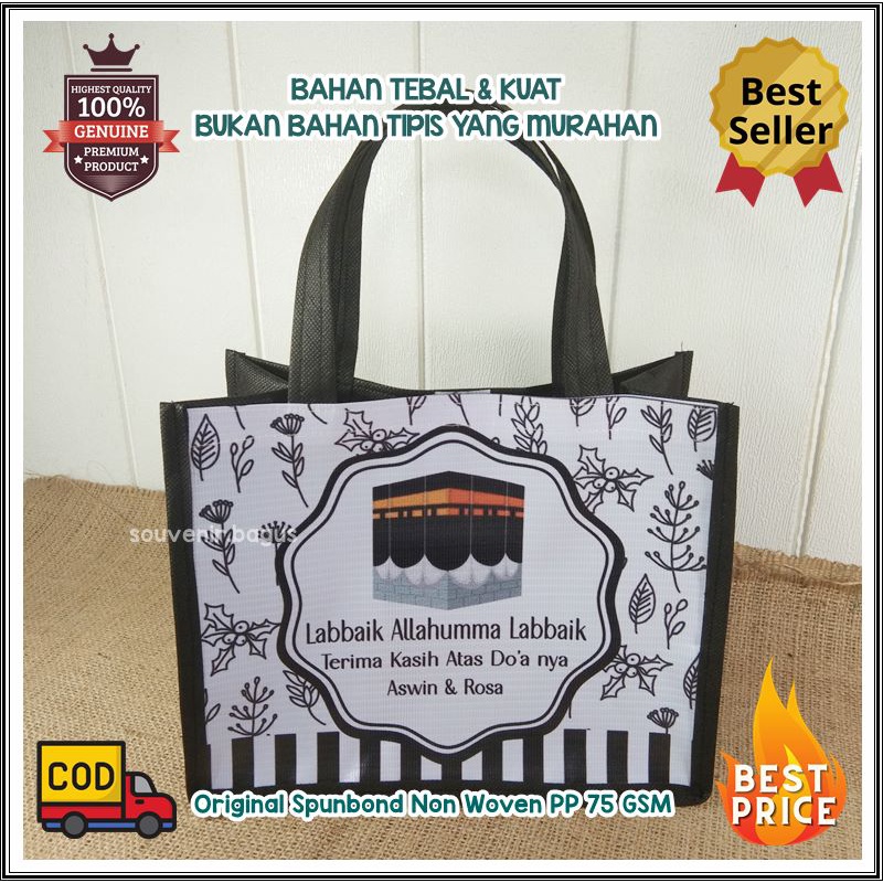 Tas souvenir jumbo imlek xmas lebaran haji umroh idul fitri maulid nabi promosi marhaban ya ramadhan special order custom bahan tebal gambar satu sisi