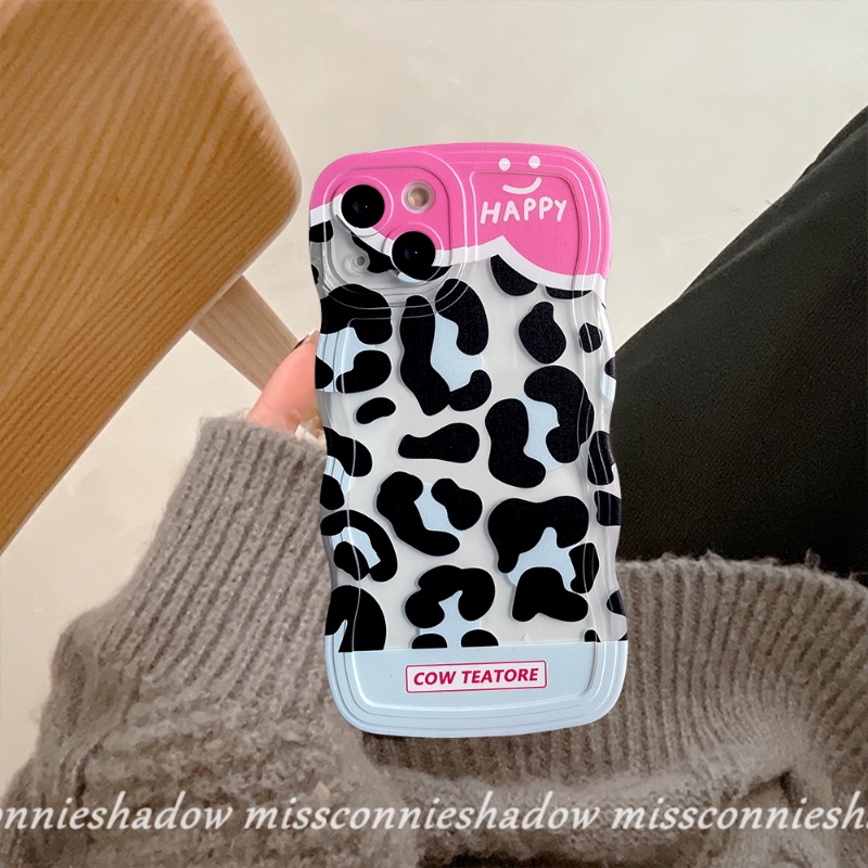 IPHONE Case Kompatibel Untuk Iphone6 6s 87 Plus 11 Pro Max XR X XS Max 14 13 12 Pro Max 14Plus SE 2020 Wavy Edge Cute Denim Patch Happy Leopard Print Bening Lembut TPU Couple Phone Case