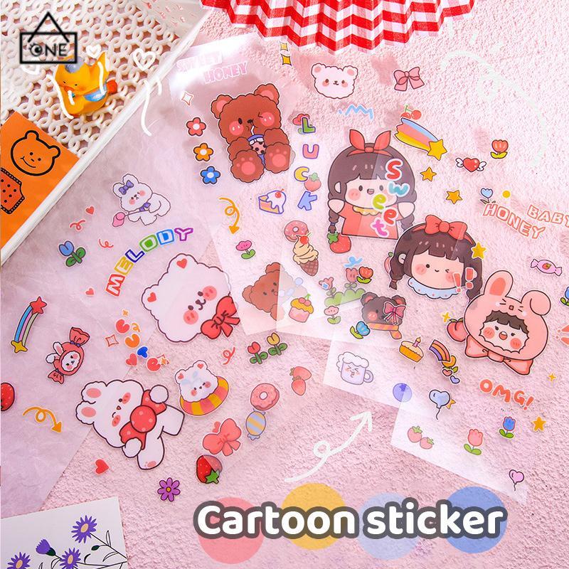 COD❤️Kartun Lucu Stiker Buku Pegangan Bahan Stiker Dekorasi Transparan Gelas Air Alat Tulis-A.one