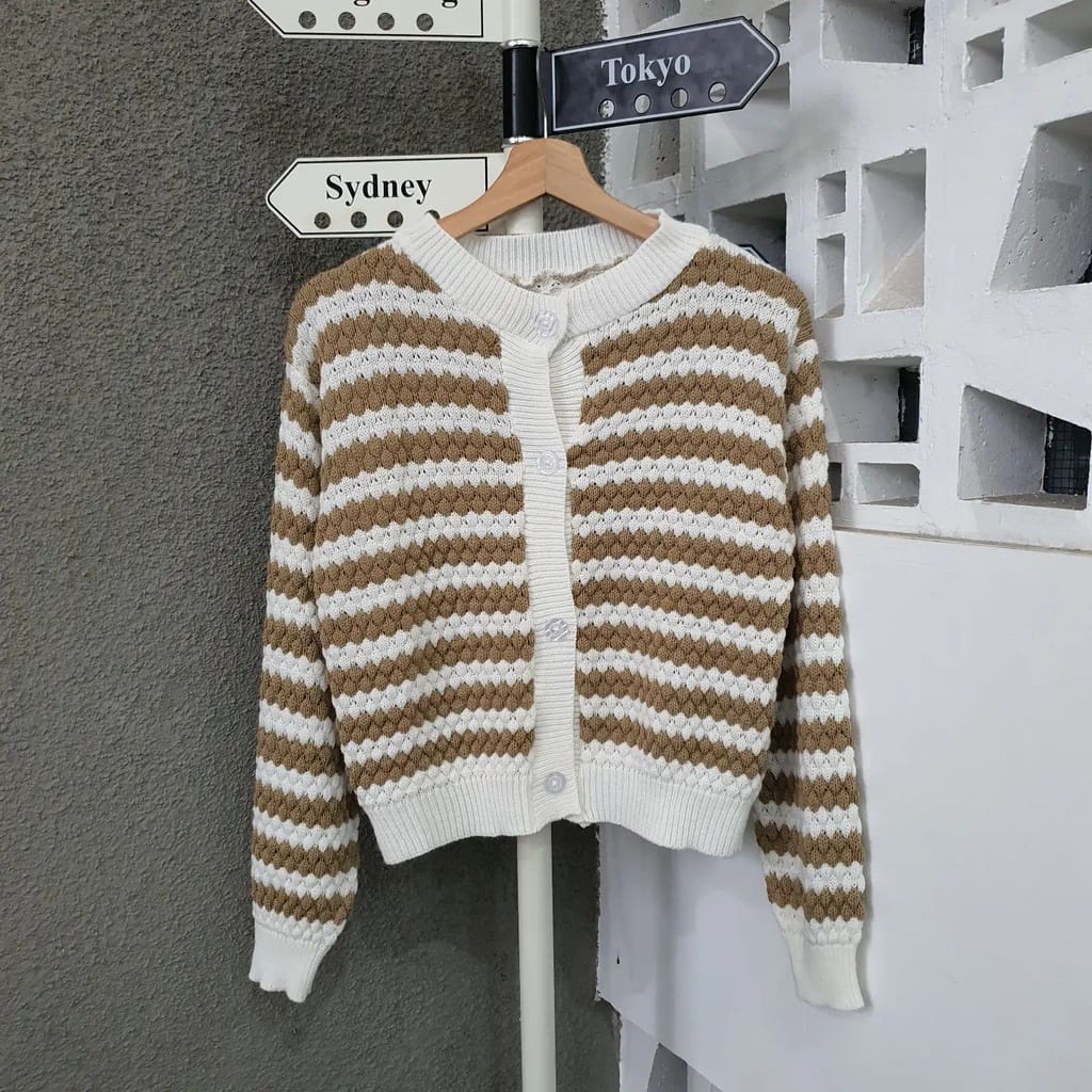Popcorn Outer l Cardigan Rajut Blaster Two Tone Color Premium Wanita Fit To L Besar