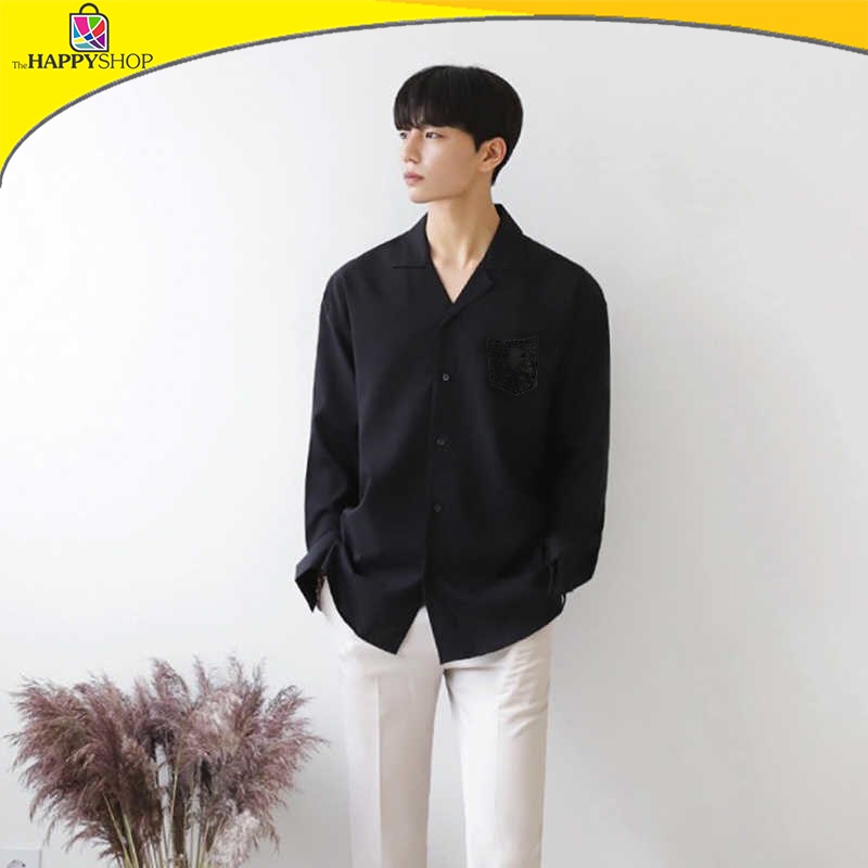 Kemeja Panjang Oversize Open Collar Ala Korea, Kemeja Panjang Basic Color Unisex Korean Style, Kemej