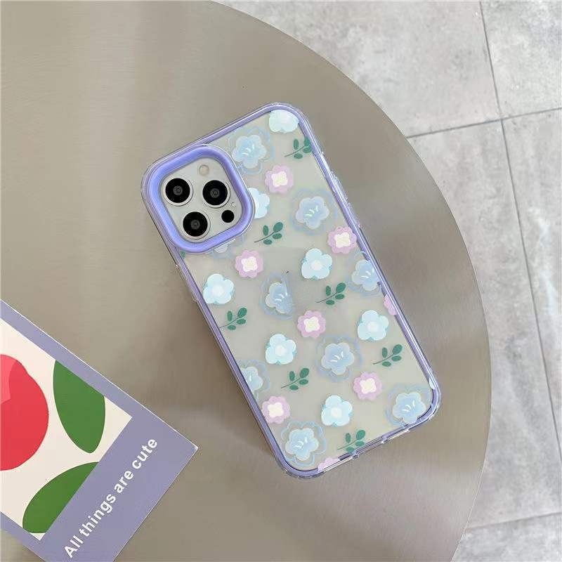 IPHONE Casing Ponsel Desain Tepi Flower Lavander Kompatibel Dengan Iphone12 13 14 11 Pro Max X Xs Max Xr Bbytht