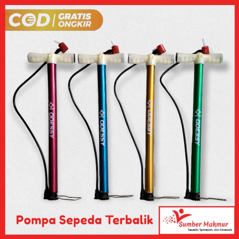 Pompa Angin Sepeda dan Motor Model Terbalik Dop AV dan Lancip Peralon Murah Berkualitas Merk Odessy