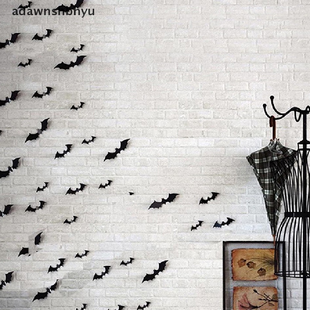 Adawnshbhyu 28pcs Halloween Decorat 3D Hitam PVC Kelelawar Pesta DIY Dekorasi Bar Kamar Stiker Dinding ID