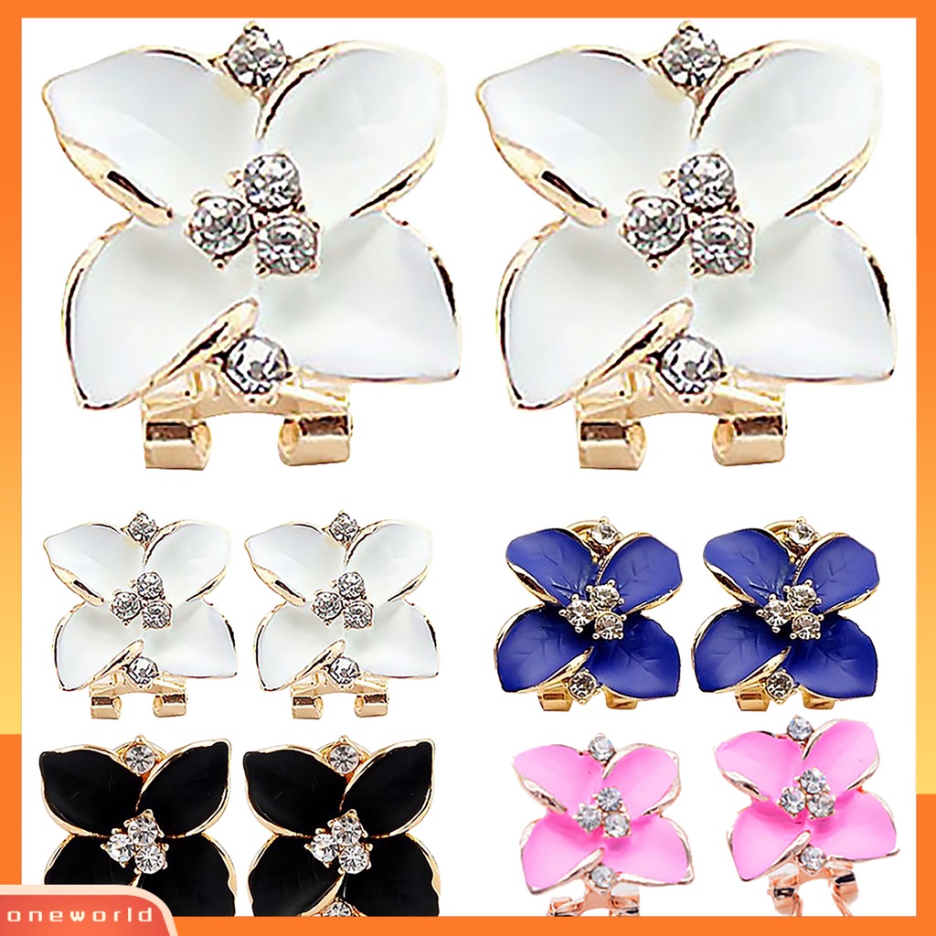 OW@ Women Rhinestone Inlaid Enamel Clover Shape Stud Earrings Party Jewelry Gift