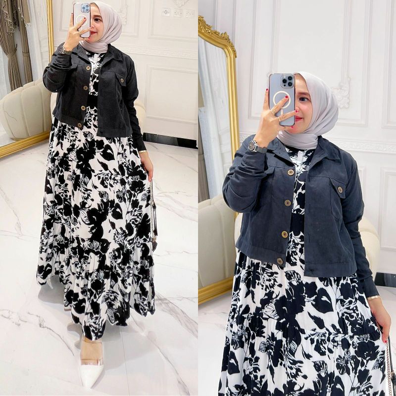 Monika Set, SETELAN WANITA MUSLIM CANTIK FIT XL ZIPPER BUSUI TERMURAH OOTD