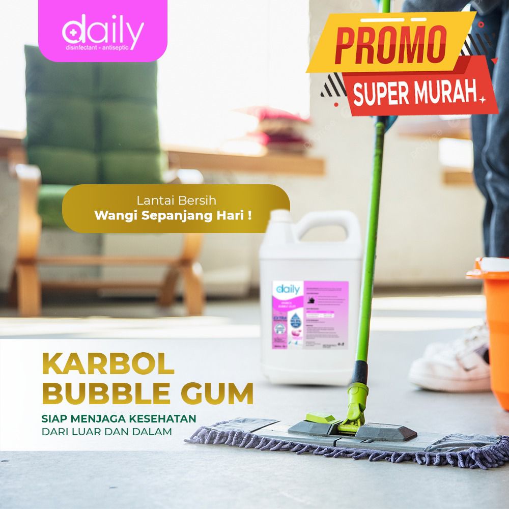 DAILY KARBOL 5 LITER WANGI BUBBLE GUM PEMBERSIH LANTAI DAN KAMAR MANDI