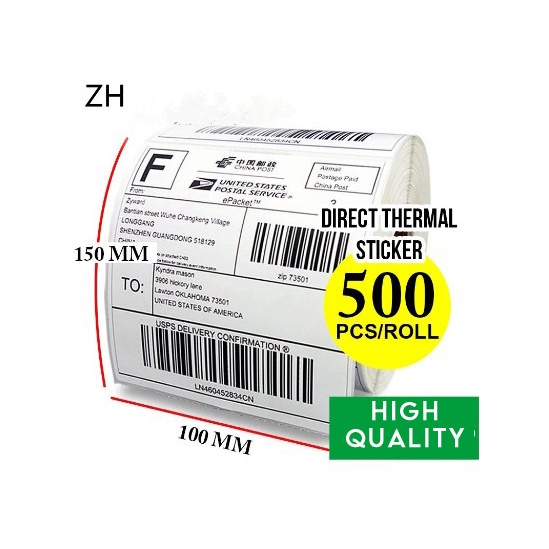 Label Thermal Barcode 100 x 150 mm 500pcs Sticker Resi