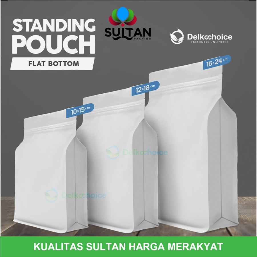 Standing Pouch Flat Bottom WHITE Plastik Klip Ziplock Sealer Kemasan