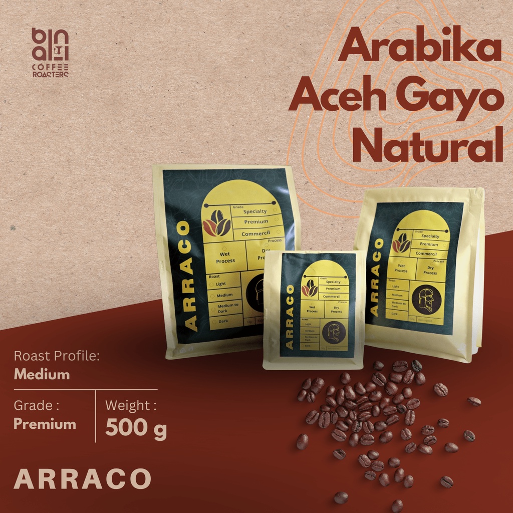 

ARRACO KOPI - Arabika Aceh Gayo Natural 500GR Biji / Bubuk | Natural Processed - Medium Roasted