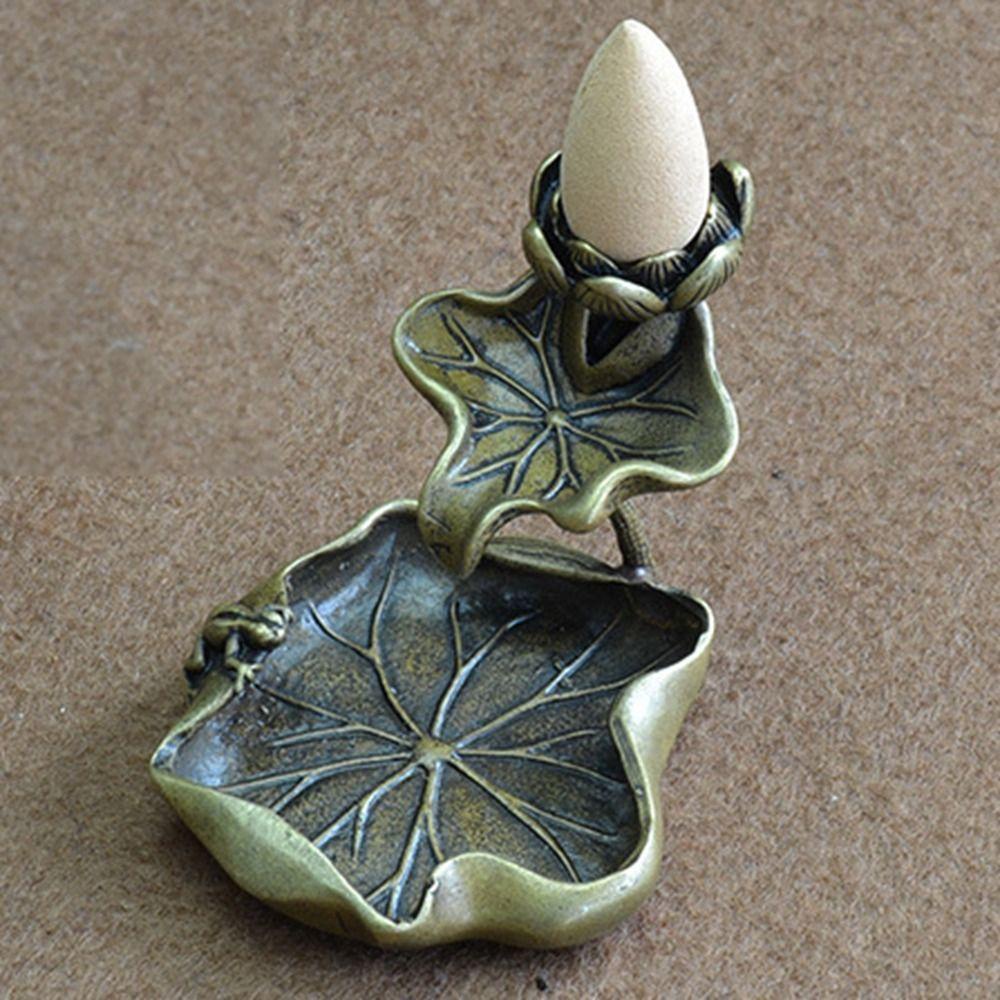 【 ELEGANT 】 Dupa Tempat Dupa Kualitas Tinggi Retro Padat Daun Teratai Refluks Desktop Mudah Dibersihkan Lotus Teh Meja Ornamen Miniatur Dekorasi Bingkai Dupa