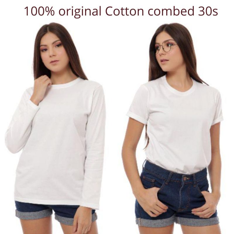 Baju Kaos Polos T-shirt Wanita Oversize Lengan Panjang Pendek Cotton Combed 30s Original , Atasan Le