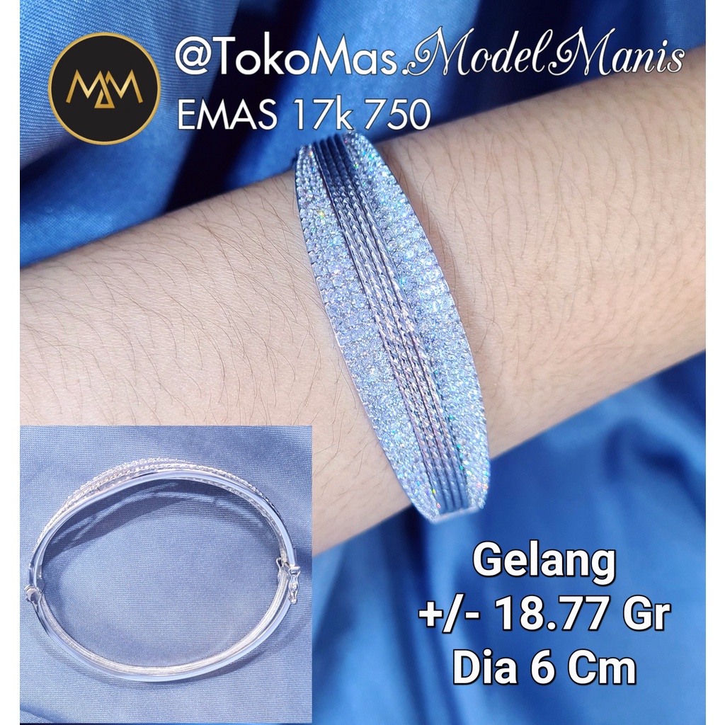 Gelang emas listring layer mewah luxury emas putih 750 kadar 17k