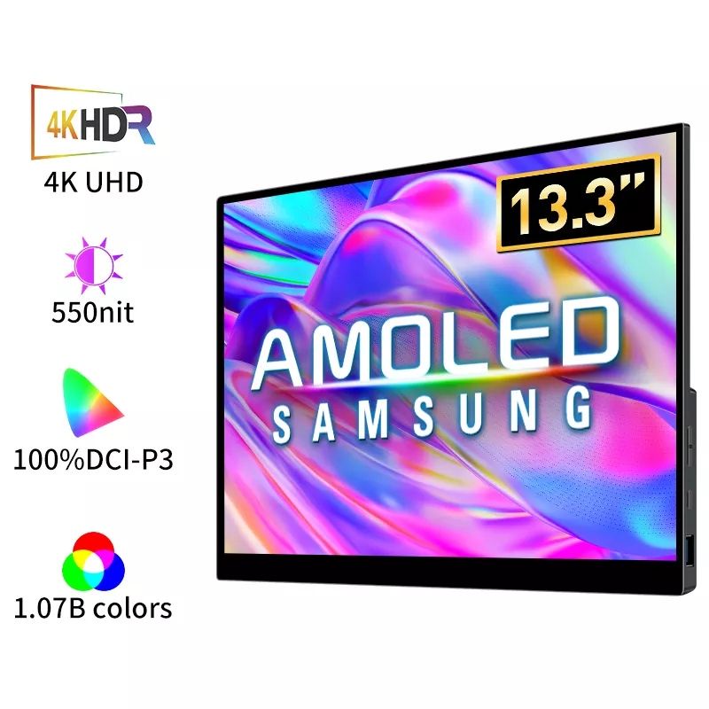 MONITOR PORTABLE OLED 13.3 inch 4K Dengan Tipe-C HDMI-Kompatibel untuk Monitor Gaming 13.3 inch Laptop PC Seluler