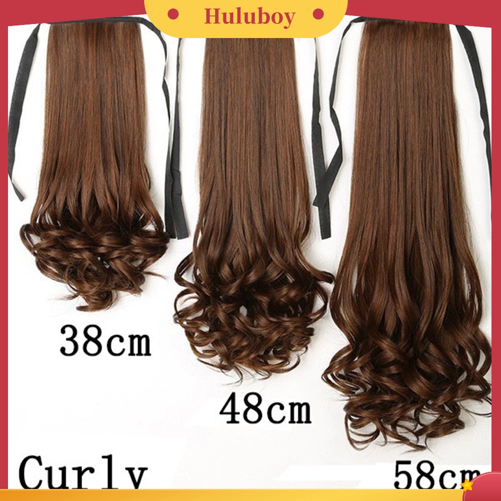 Wig Rambut Ekstensi Model Panjang Lurus Keriting Ukuran 38 / 48 / 58cm