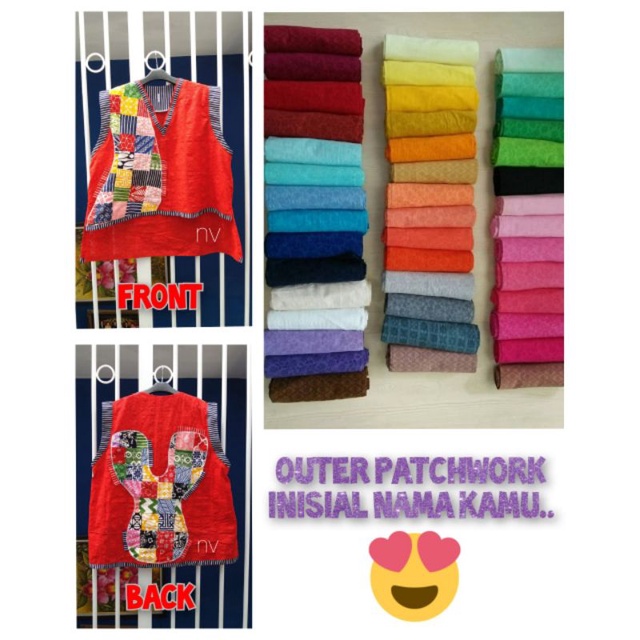 outer patchwork batik solo vest tanpa lengan bisa custom  huruff