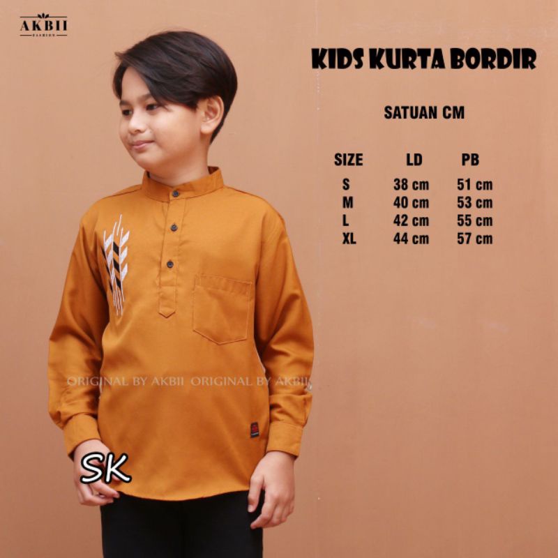 KIDS KURTA BORDIR ATASAN BUSANA MUSLIM ANAK COWOK LENGAN PANJANG SIMPLE POLOS KOMBINASI MOTIF BORDIR